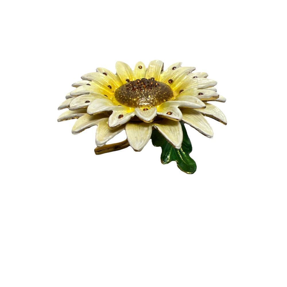 Flower Rhinestones & Gold Trim Jewelry Trinket Box